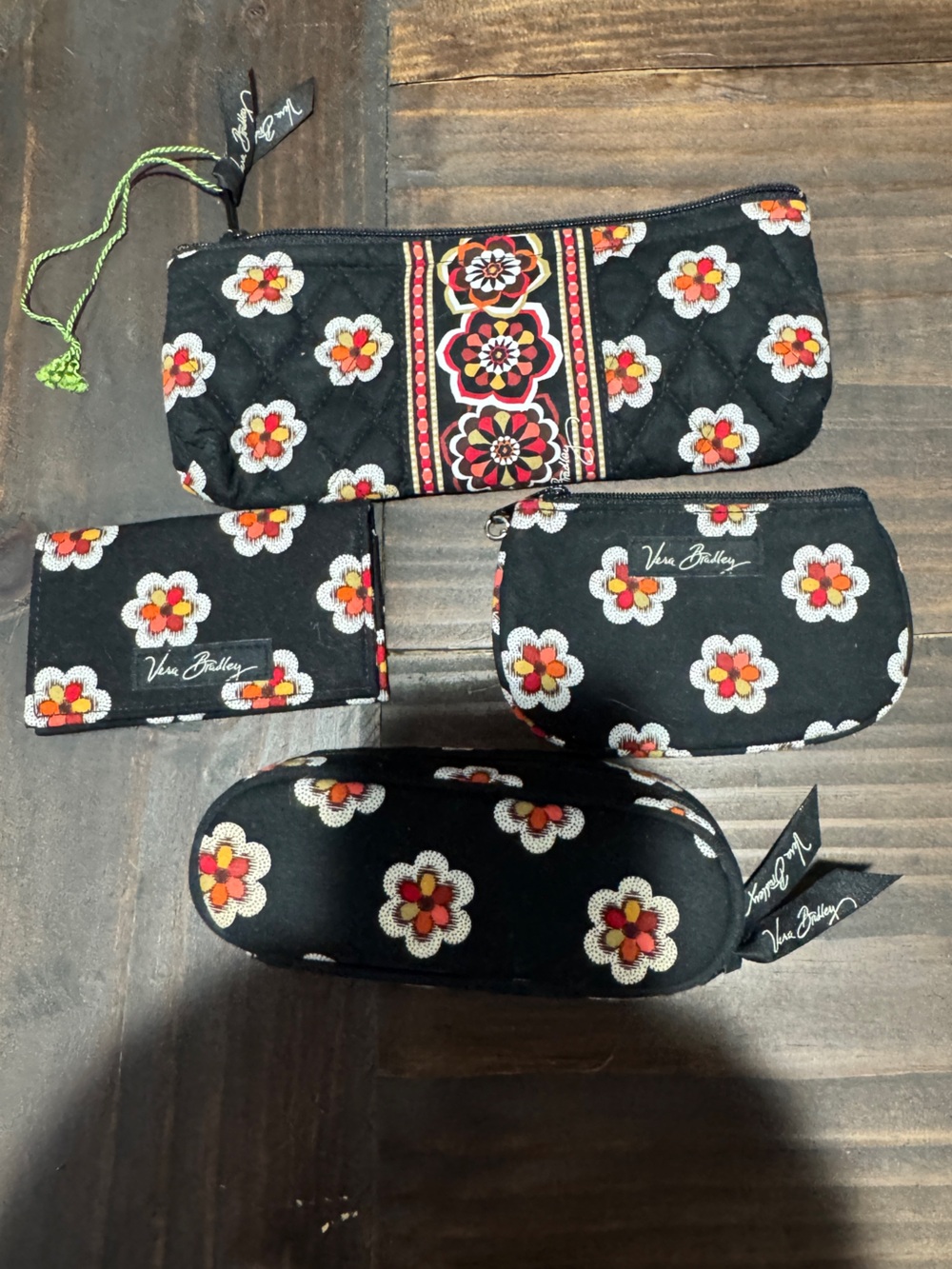 Vera Bradley “pirouette” black Floral Quilted Pouch Set